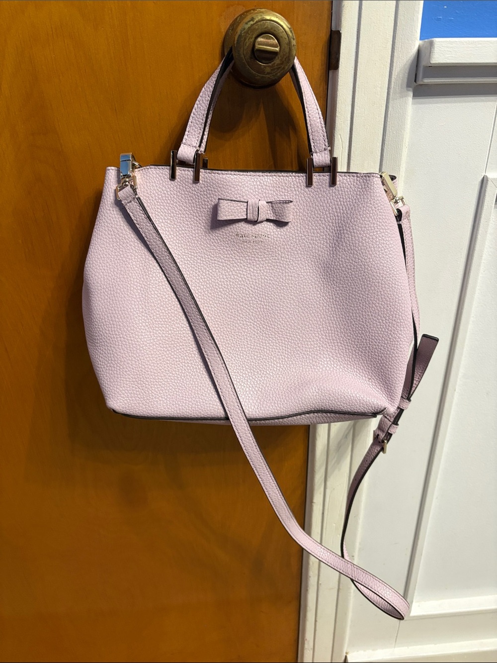 kate spade Lilac Pebbled Leather Satchel with Bow Accent